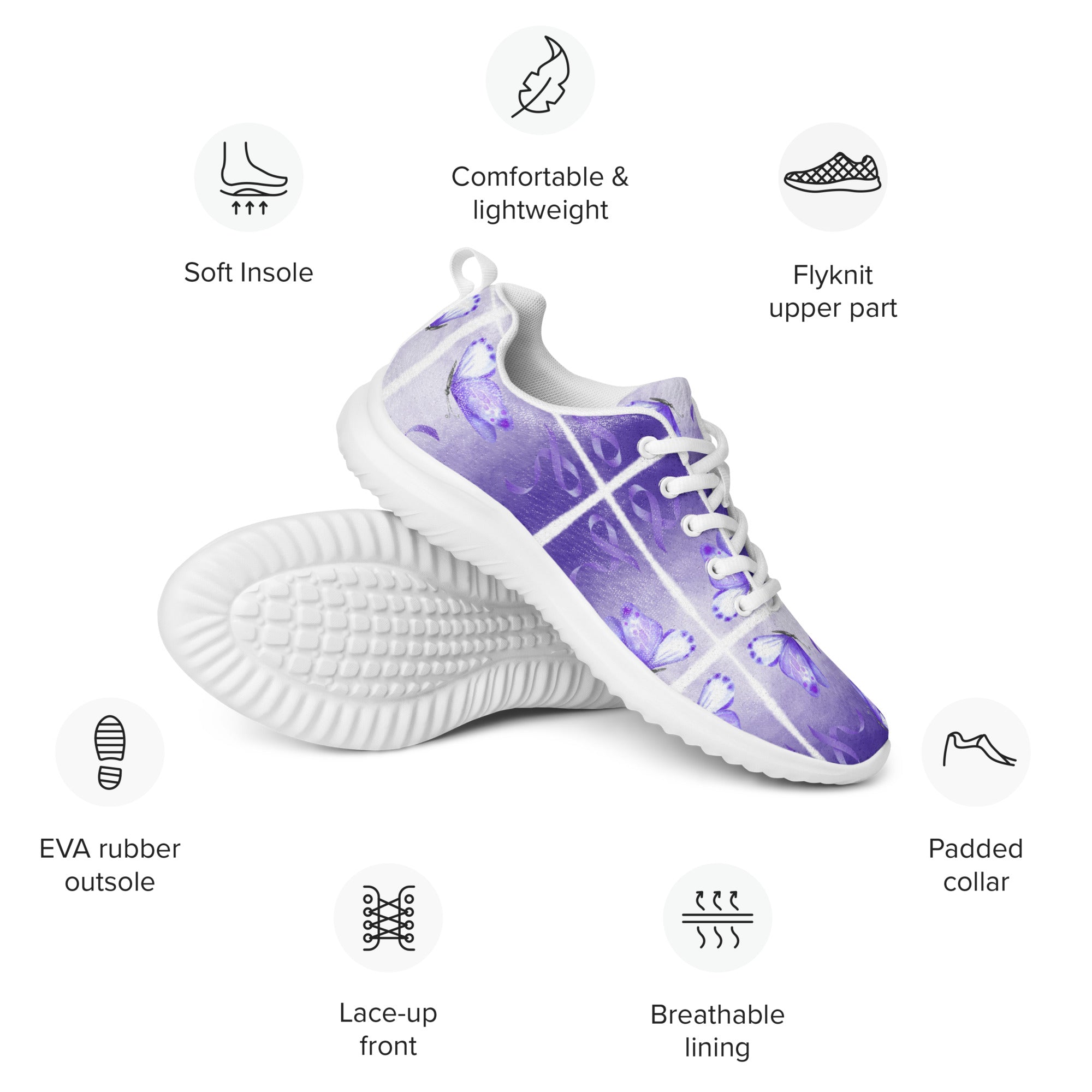 Purple Ribbon Awareness Athletic Shoes